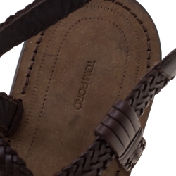 Tom Ford Brown Leather Flat Sandals Size 43
