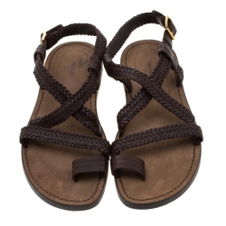 Tom Ford Brown Leather Flat Sandals Size 43