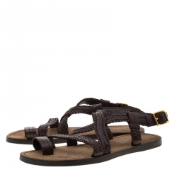 Tom Ford Brown Leather Flat Sandals Size 43