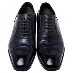 Tom Ford Black/Blue Brogue Leather Lace Up Oxfords Size 44