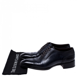 Tom Ford Black/Blue Brogue Leather Lace Up Oxfords Size 44