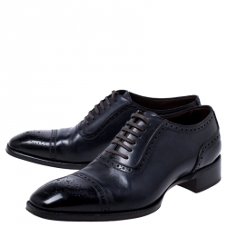 Tom Ford Black/Blue Brogue Leather Lace Up Oxfords Size 44