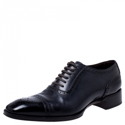 Tom Ford Black/Blue Brogue Leather Lace Up Oxfords Size 44