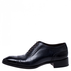 Tom Ford Black/Blue Brogue Leather Lace Up Oxfords Size 44
