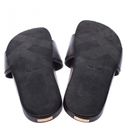 Tom Ford Brown Textured Leather Churchill Chain Slides Size 41