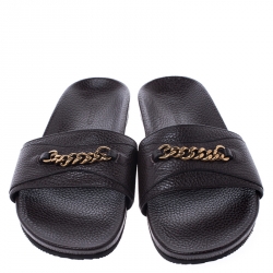 Tom Ford Brown Textured Leather Churchill Chain Slides Size 41