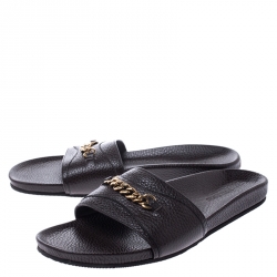 Tom Ford Brown Textured Leather Churchill Chain Slides Size 41