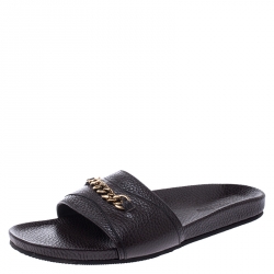 Tom Ford Brown Textured Leather Churchill Chain Slides Size 41
