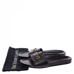 Tom Ford Brown Textured Leather Churchill Chain Slides Size 41