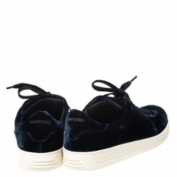 Tom Ford Dark Blue Velvet Russell Low Top Sneakers Size 42.5
