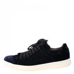 Tom Ford Dark Blue Velvet Russell Low Top Sneakers Size 42.5