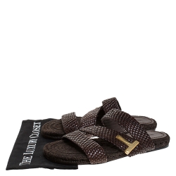 Pre Owned Tom Ford Brown Braided Leather Grafton Slide Espadrille Sandals Size 42