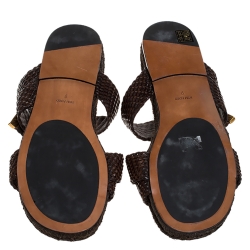 Pre Owned Tom Ford Brown Braided Leather Grafton Slide Espadrille Sandals Size 42