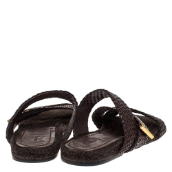 Pre Owned Tom Ford Brown Braided Leather Grafton Slide Espadrille Sandals Size 42