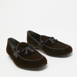 Tom Ford Brown/Black Velvet and Leather Tassel Detail Slip On Loafers Size 42.5