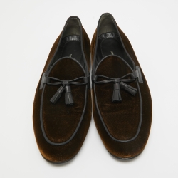 Tom Ford Brown/Black Velvet and Leather Tassel Detail Slip On Loafers Size 42.5