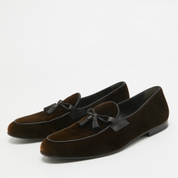 Tom Ford Brown/Black Velvet and Leather Tassel Detail Slip On Loafers Size 42.5