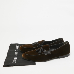 Tom Ford Brown/Black Velvet and Leather Tassel Detail Slip On Loafers Size 42.5