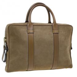 Tom Ford Brown Suede Buckley Flat Trapeze Briefcase