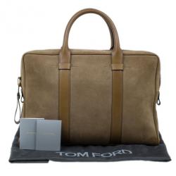Tom Ford Brown Suede Buckley Flat Trapeze Briefcase