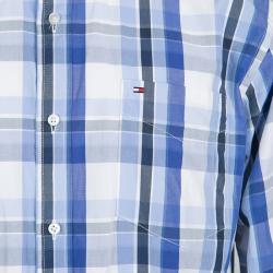 Tommy Hilfiger Blue Checked Cotton Long Sleeve Button Front Custom Fit Shirt L