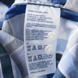 Tommy Hilfiger Blue Checked Cotton Long Sleeve Button Front Custom Fit Shirt L
