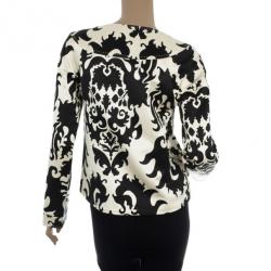 Pre Owned Tory Burch Monochrome Baroque Print Jacket S