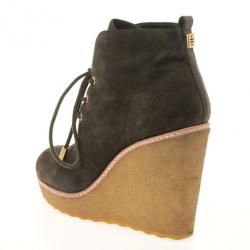 Pre Owned Tory Burch Olive Green Suede Lace Up Vicki Wedges Size 39.5