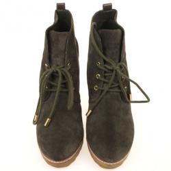 Pre Owned Tory Burch Olive Green Suede Lace Up Vicki Wedges Size 39.5