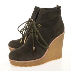 Pre Owned Tory Burch Olive Green Suede Lace Up Vicki Wedges Size 39.5