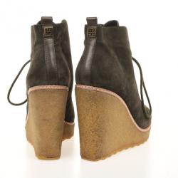 Pre Owned Tory Burch Olive Green Suede Lace Up Vicki Wedges Size 39.5