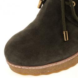 Pre Owned Tory Burch Olive Green Suede Lace Up Vicki Wedges Size 39.5