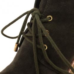 Pre Owned Tory Burch Olive Green Suede Lace Up Vicki Wedges Size 39.5