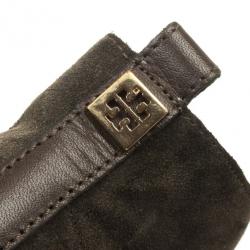 Pre Owned Tory Burch Olive Green Suede Lace Up Vicki Wedges Size 39.5