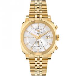 Trussardi Silver Gold Plated Stainless Steel Trussardi 1911 Men's Wristwatch 42MM