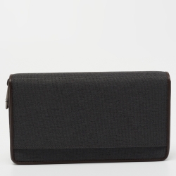 Pre Owned TUMI Grey/Brown Canvas and Leather Travel Zip Around Wallet