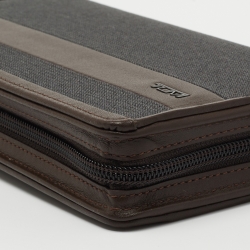 Pre Owned TUMI Grey/Brown Canvas and Leather Travel Zip Around Wallet