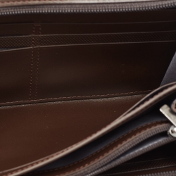 Pre Owned TUMI Grey/Brown Canvas and Leather Travel Zip Around Wallet