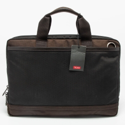 Pre Owned Tumi Black/Brown Nylon and Leather Burke Portfolio Slim Bag