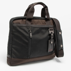 Pre Owned Tumi Black/Brown Nylon and Leather Burke Portfolio Slim Bag