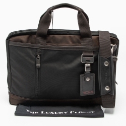Pre Owned Tumi Black/Brown Nylon and Leather Burke Portfolio Slim Bag