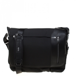Tumi Black Nylon and Leather Arrive Galeao Messenger Bag
