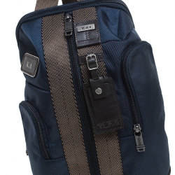 Pre Owned Tumi Blue/Brown Nylon Saratoga Sling Backpack