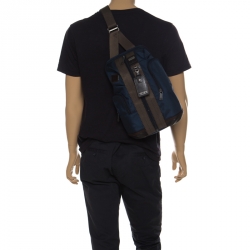 Pre Owned Tumi Blue/Brown Nylon Saratoga Sling Backpack