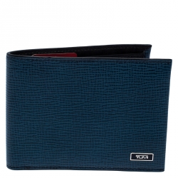 Tumi Blue ID Lock Leather Double Billfold Wallet