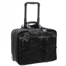 Tumi Black Nylon Alpha Deluxe Roller Briefcase
