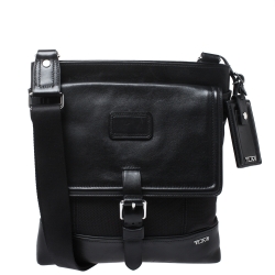 TUMI Black Nylon and Leather Messenger Bag