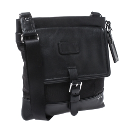 TUMI Black Nylon and Leather Messenger Bag