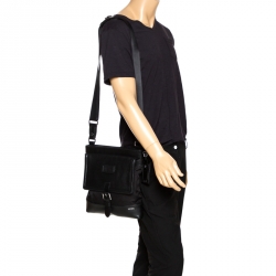 TUMI Black Nylon and Leather Messenger Bag