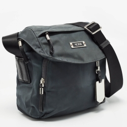 Pre Owned TUMI Grey/Black Nylon and Leather Messenger Bag